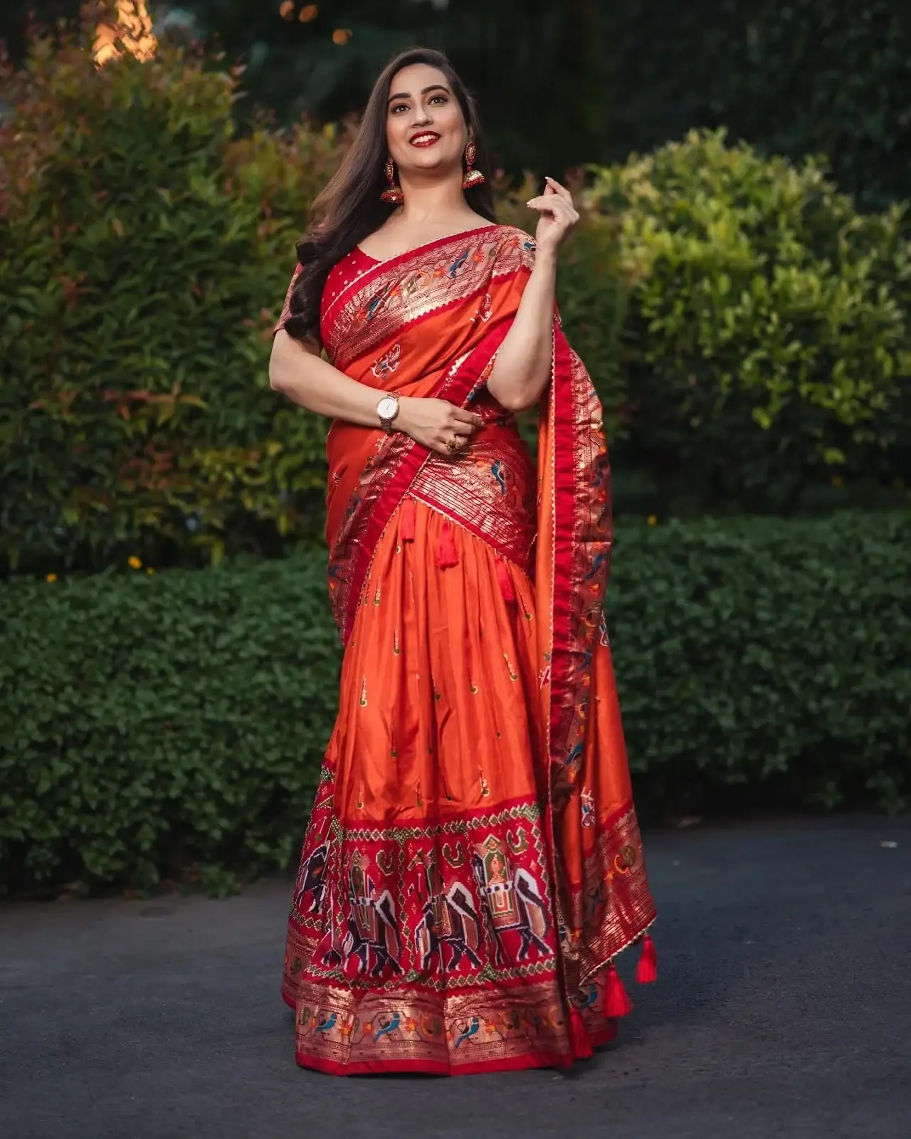 MANJUSHA RAMPALLI IN TRADITIONAL MAROON HALF SAREE 5